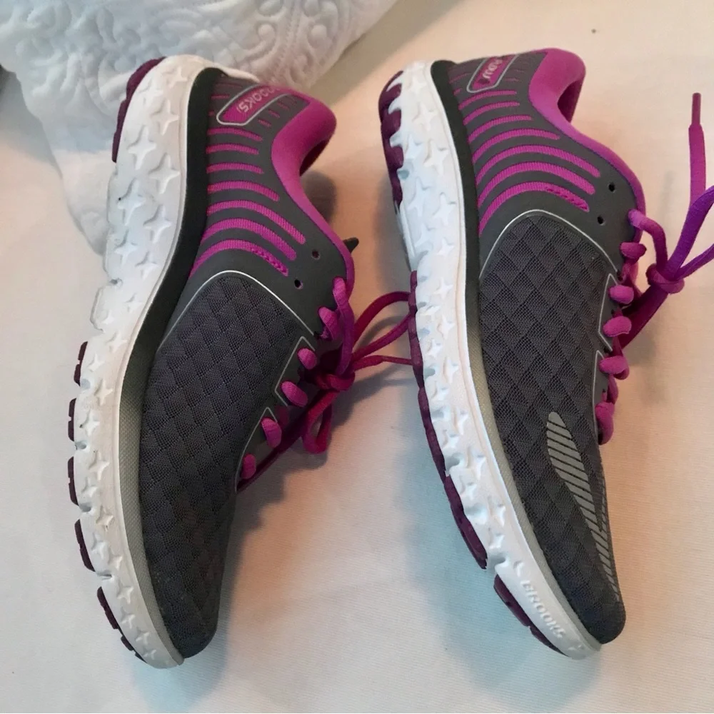 Brooks Running Shoes Pure Flow Purple Gray Athletic Sneakers Women Sz 6 Run Walk - Picture 7 of 11